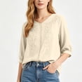 thumbnail image 5 of Womens Summer Cotton Linen Tops Elbow Length Sleeve V Neck Tshirts for Women Lightweight Pullover Casual Tees, 5 of 6