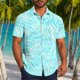 thumbnail image 1 of Blusa y camisa de manga corta con cuello vuelto para hombre, informal, a la moda, con estampado de bolsillo y botones, de poliéster., 1 of 6