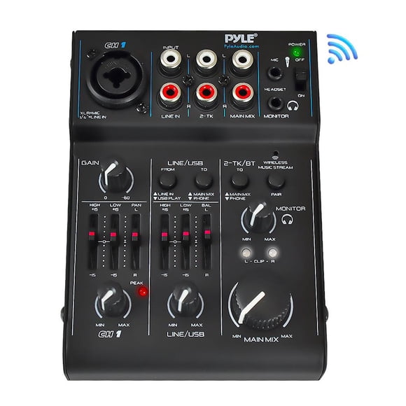 Pyle 3-Channel Professional Compact Bluetooth DJ Mixer With Audio Interface