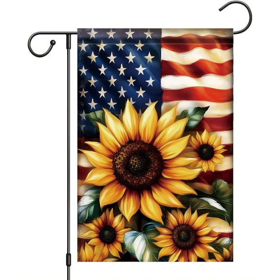 Sunflower Garden Flag 4th of July American Flags 12x18 Inch Double Sided Patriotic USA Flag Flag for Outdoor Independence Day Memorial Day Decorations for Farmhouse Holiday Yard Outside