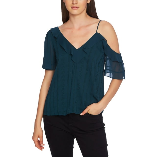 1.STATE Womens Ruffle Pullover Blouse, Green, Medium