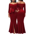 thumbnail image 7 of Bodycon Long Sleeve Dresses for Women Formal Off Shoulder Sexy Split Party Mermaid Dress with Zippe, 7 of 7