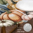 thumbnail image 3 of Orange Pumpkins Fall Round Tablecloth, Fitted Table Cover with Elastic for 36"-44" Round Tables, Eucalyptus Leaves Wood Grain Country Rustic Table Cloth Outdoor Dinning Party Waterproof Tablecloths, 3 of 7