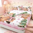 thumbnail image 4 of Manfei Festive Christmas Truck King Sheets,Gingerbread Men Snowman Bedding,Pink Orange,4-Piece,1 Flat Sheet,1 Fitted Sheet and 2 Pillowcases, 4 of 6