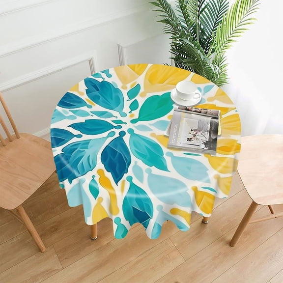 Chilfamy Round Tablecloth,Yellow Green Blue Bright Floral Premium Polyester Straight Edge Wrinkle Resistant Washable Table Cover for Home Dining Party Decor,60x60 Inch
