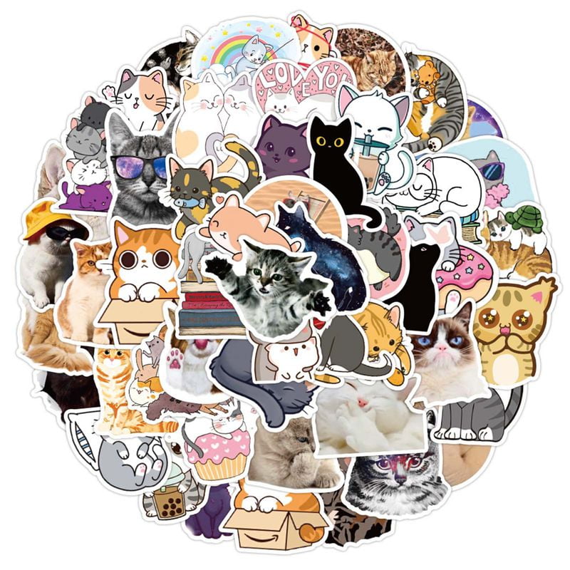 50PCS Cute Cat Kitten Pet Vinyl Stickers for Laptop Luggage Graffiti Wall Decal