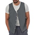 thumbnail image 2 of CIENVNSTG Men's Solid Color Cotton Linen Waistcoat Sleeveless Button Down Lightweight Casual Vest Stylish Beach Cardigan Suitable For Outdoor Daily Business Formal Suit Wear Dark Gray 3XL, 2 of 5