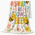 thumbnail image 2 of Sweet As Can Bee Cartoon Garden, Cozy Friendship Quote Scene, Warm Flannel Blanket for Living Room and Reading Nook, Art Lovers Friendship Gift, Playful Home Decor, 2 of 9