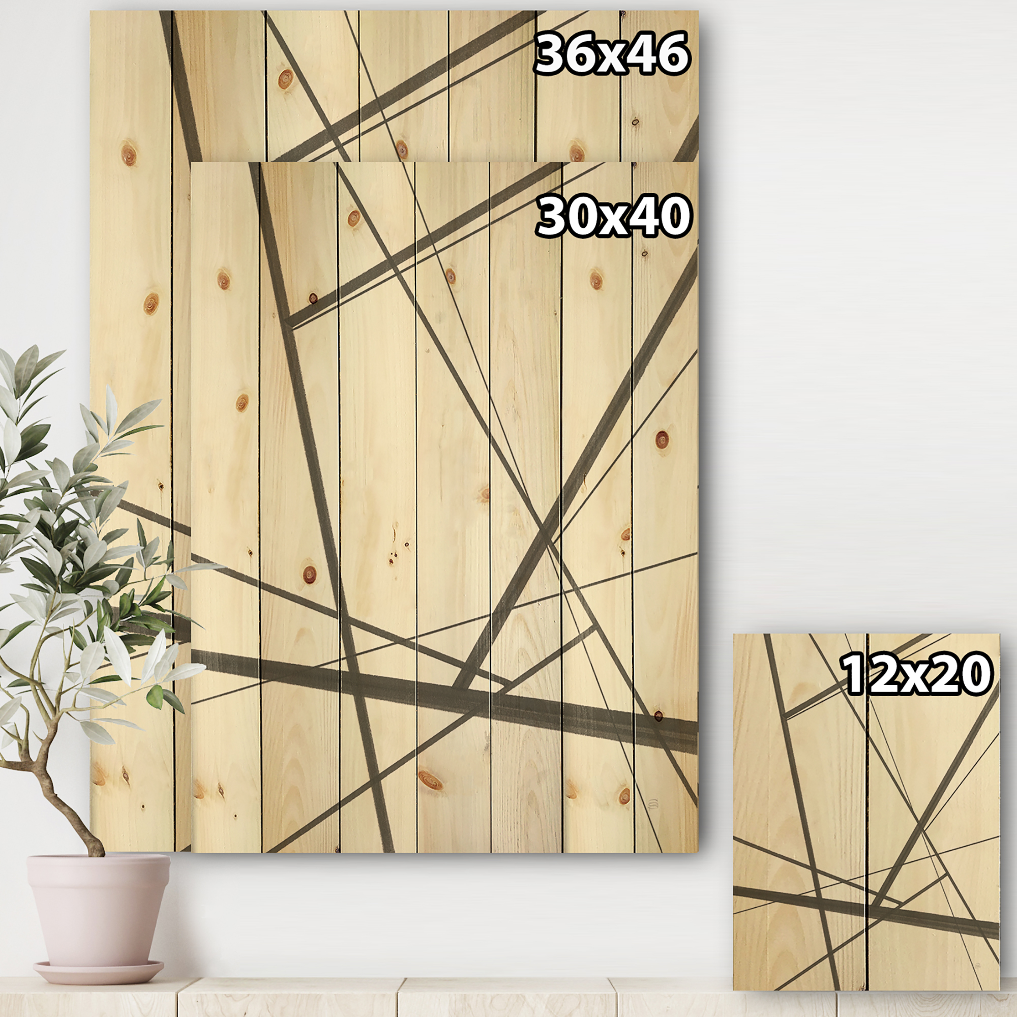 Designart 'minimalist black and white IV' Transitional Print on Natural Pine Wood