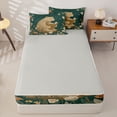 thumbnail image 4 of Castle Fairy Kawaii Floral Reading Bear Zipper Full Size Comforter Sets with Fitted Sheet and 2 Pillowcases,Cute Animal Wildflower Zipper Bedding Set,Sage White Orange,Grey Reversible,4pcs, 4 of 6