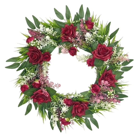 Rose Themed Artificial Flower Wreath, Fade Resistant Indoor and Outdoor Door Decoration, Winter and Spring Home Decor Wall Hanging for Adding Floral Charm and Festive Accent