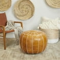 thumbnail image 2 of DecMode Moroccan Light Brown Leather Floral Pouf with White Stitching, 2 of 9