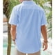 thumbnail image 3 of Blusa y camisa de manga corta con cuello vuelto para hombre, camisa de color liso con botones que se abre y se cierra, blusa de manga corta para hombre, 3 of 5