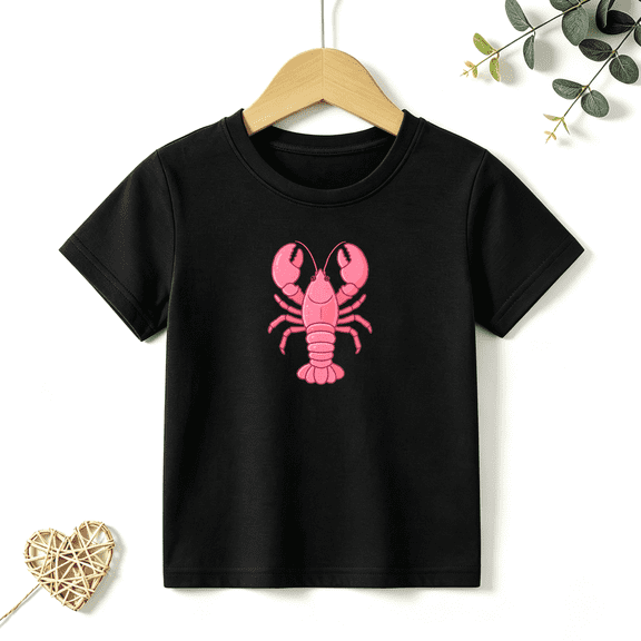 Girls Graphic Tees Pink Lobster Kids T Shirt Cute Ocean Summer 100% Cotton Short Sleeve Soft Tops 4-13Y