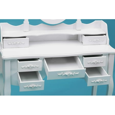 Viscologic Wooden Mirrored Makeup Vanity Table Set With Cushioned Stool White Finish Canada Viscologic Wooden Mirrored Makeup, Viscologic Pearl Wooden Mirrored Makeup Vanity Table White