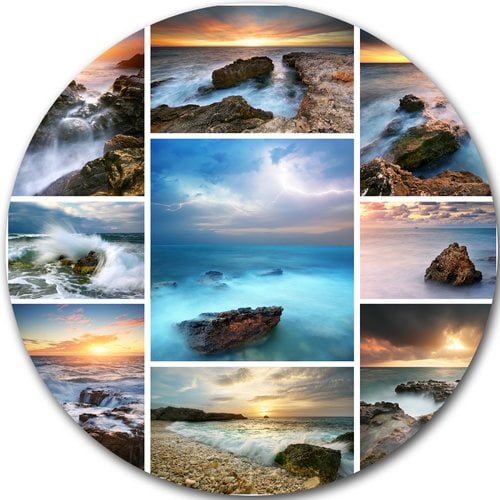 Disc of 23 inch 23 H x 23 W x 1 D 1P Designart House Near Sea Oil Landscape Painting Round Wall Art
