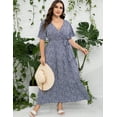 thumbnail image 4 of Plus Size Wedding Guest Maxi Dresses for Curvy Women, Summer Casual Floral Long Party Sundress with 3/4 Sleeve, 4 of 9