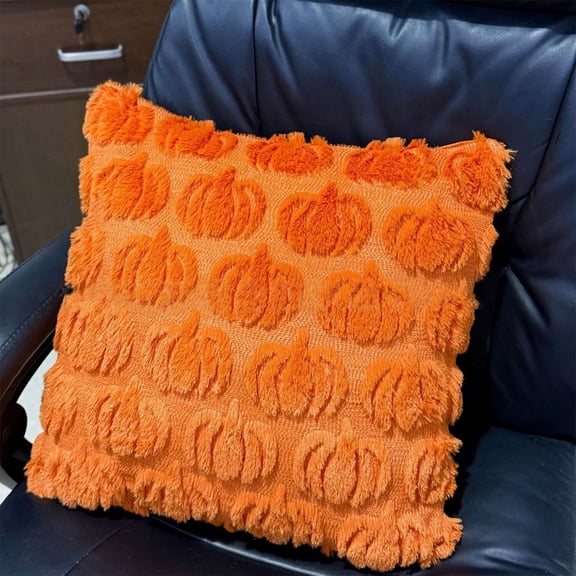 Halloween Throw Pillow Covers 18 X 18 Inch Textured Pumpkin Pillow Covers Soft Tufted Fall Decor for Home for Couch Sofa Living Room 1 Pack
