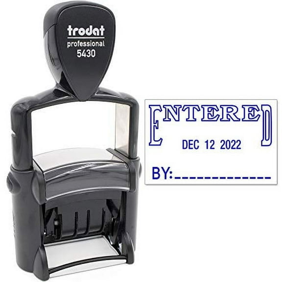 Trodat 5430 Professional Self-Inking Date Stamp with Entered - Blue Ink