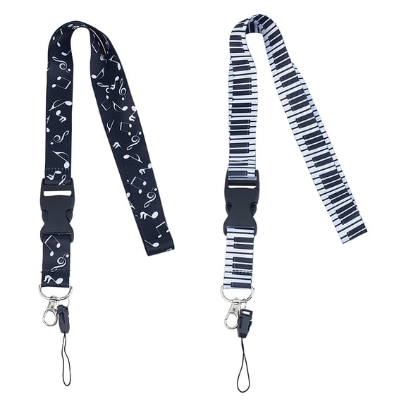 2 Colors Musical Notes Lanyard Detachable Key Card Holder Lanyard Neck Lanyard with Quick Release Buckle and Hook Black White