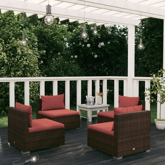 vidaXL 4 Piece Patio Lounge Set with Cushions Poly Rattan Brown