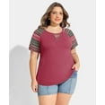 thumbnail image 4 of CASSIE LIZ Womens Tops Plus Size Summer Crew Neck Shirts Brick Red Fashion Short Sleeve Tee Loose Fit Colorful Striped Raglan Tunics Spring Blouses Casual Pullovers XL 14W 16W, 4 of 5