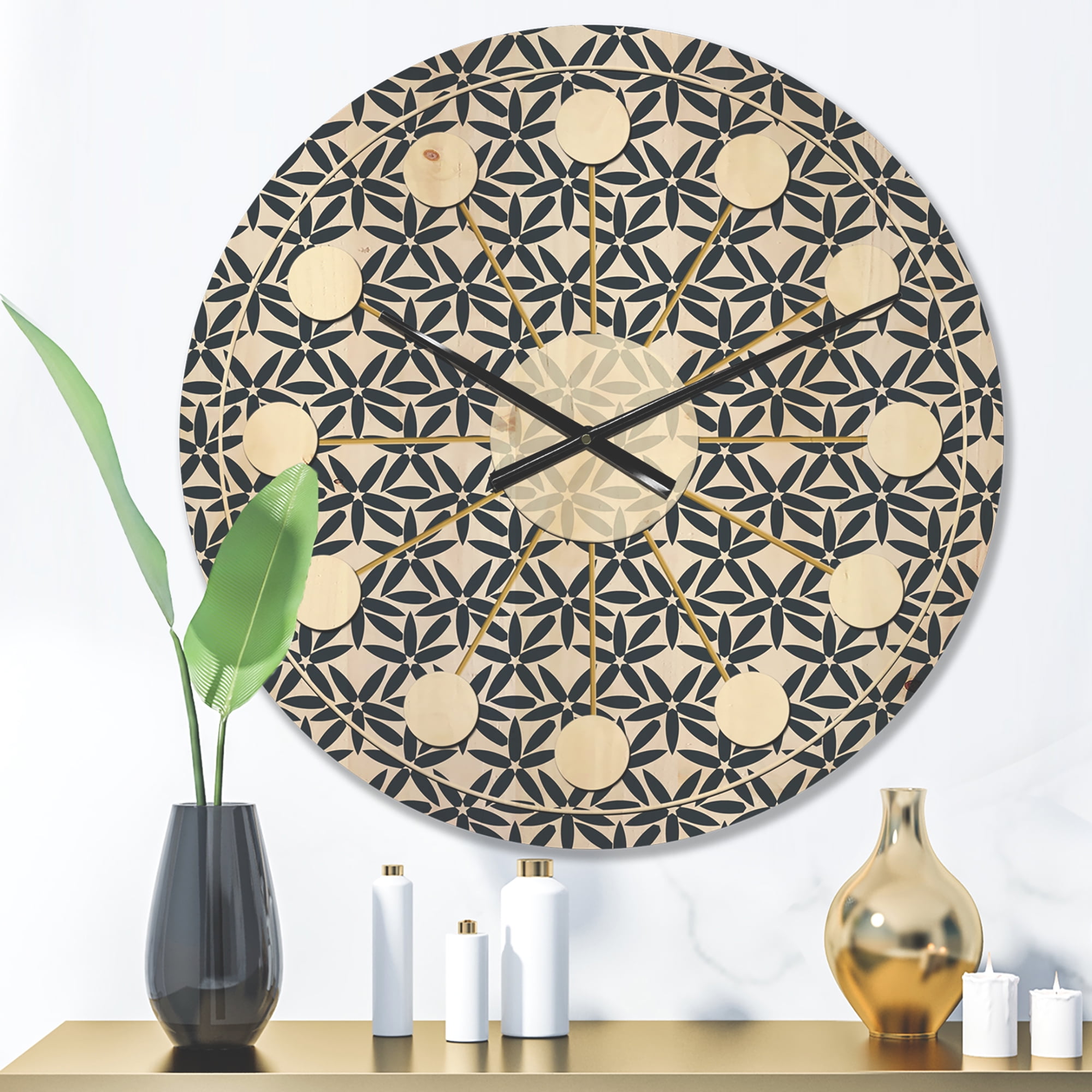 Designart 'Abstract Retro Flower Design IV' Mid-Century Modern Wood Wall Clock