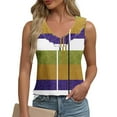 thumbnail image 2 of Women Color Block Casual Tank Tops Stripe Printed Blouses Ruffle Collar V Neck Camis Dressy Tunic Top Loose Comfy Summer Vest Trendy Going Out Streetwear Singlets, 2 of 6