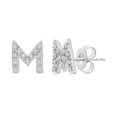 thumbnail image 5 of Natalia Drake Initial 1/10 Cttw Diamond Stud Earrings for Men or Women in Rhodium Plated Sterling Silver Letter M (Color H-I / Clarity I1-I2), 5 of 6