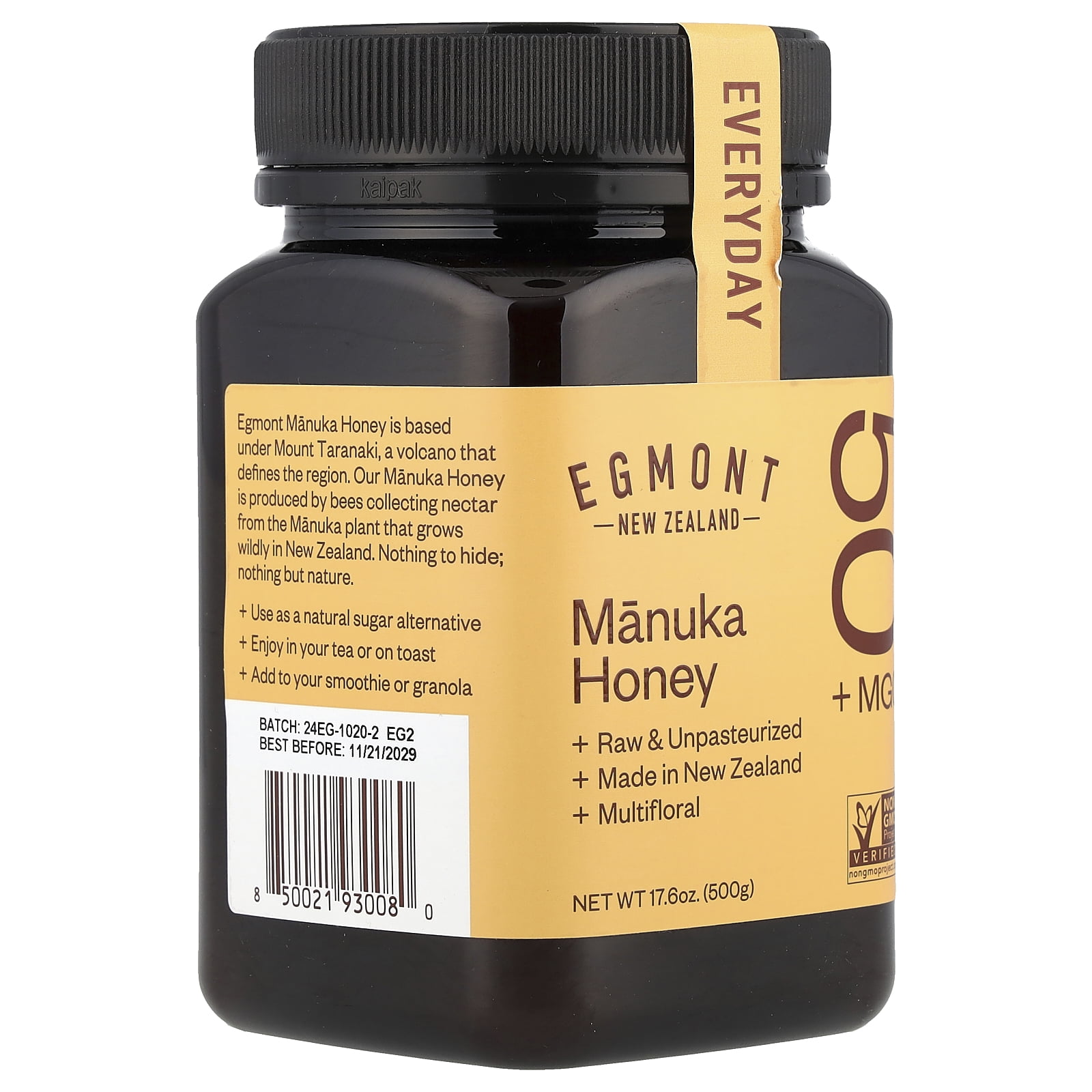 Egmont Honey Manuka Honey, Raw & Unpasteurized, MGO 50+, 17.6 oz