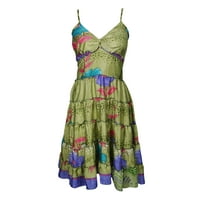 Mogul Just One Look Recycled Silk Spaghetti Strap Sundress Printed Summer Fun Sunshine Of Your Love Beach Dresses S/M
