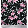 thumbnail image 1 of Soimoi Black Poly Georgette Fabric Leaves & Freesia Floral Printed Fabric 1 Yard 42 Inch Wide, 1 of 3