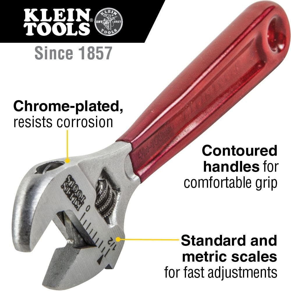 Klein Tools D506-4 4 in. Plastic Dipped Adjustable Wrench - Transparent Red Handle