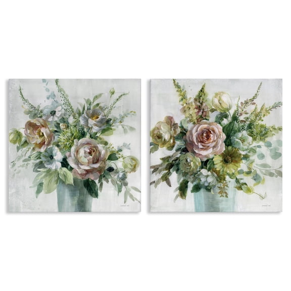 Stupell Industries Sage Peach Still Life Florals Plants & Flowers Painting Wrapped Canvas Art Print Wall Art, 17 x 17, Set of 2