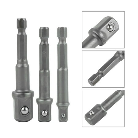 

3Pcs Socket Adapter Set Hex Shank To 1/4 3/8 1/2 Impact Driver Drill