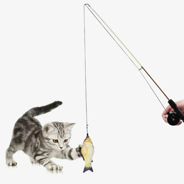 Cat Teaser Toy Kitty Kitten Indoor Interactive Retractable Fishing Pole  Crucian Carp