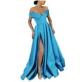 thumbnail image 3 of Axiiglly Women Prom Dress Off Shoulder Satin Dresses V Neck Ruched Hem Maxi Dress High Slit Cocktail Wedding Dresses, 3 of 7