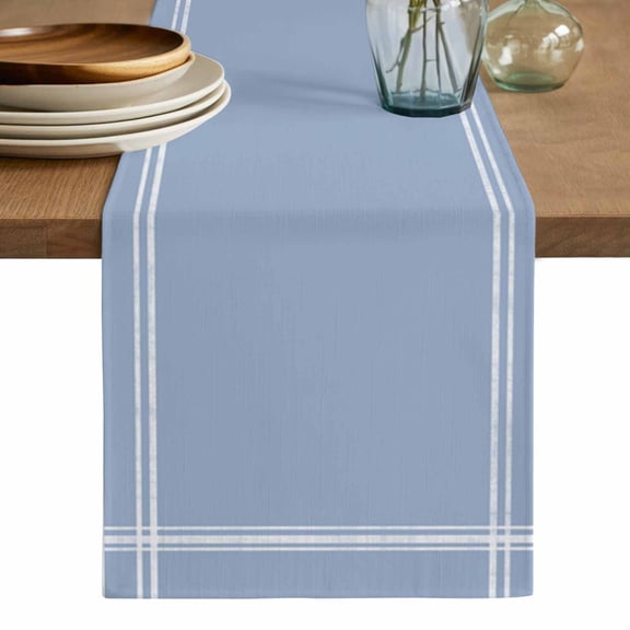 Pure Light Blue Table Runner, Simple Solid Color Washable Cotton Linen Table Runners 108 Inches Long, Dresser Scarf Runner for Dining/Living Room/Kitchen/Square Tables 13''x108''