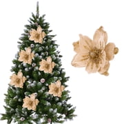 Gnoradne Christmas Velvet Magnolia Flowers,Realistic Faux Magnolia Floral Decor for Christmas Tree,Artificial Glitter Magnolia Flower Ornaments,Multipurpose Floral Accents for Christmas Wreath Decor