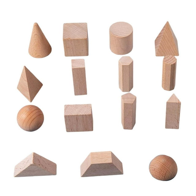15 Pieces Wood Geometric Solids Stacking Toy 3D Shapes for Kids Ages 2+ Babies