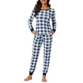 thumbnail image 1 of INSPIRAR CHIC Pijamas de Mujer para Dormir, Conjunto de Pijamas de Cuadros Suaves de Cuello Redondo de Invierno XL Azul, 1 of 5