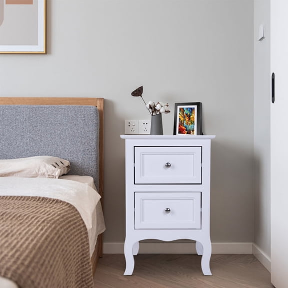 NBLK Nightstand for Bedroom with 2 Fabric Drawer, Wooden Bedside Table End Table, White