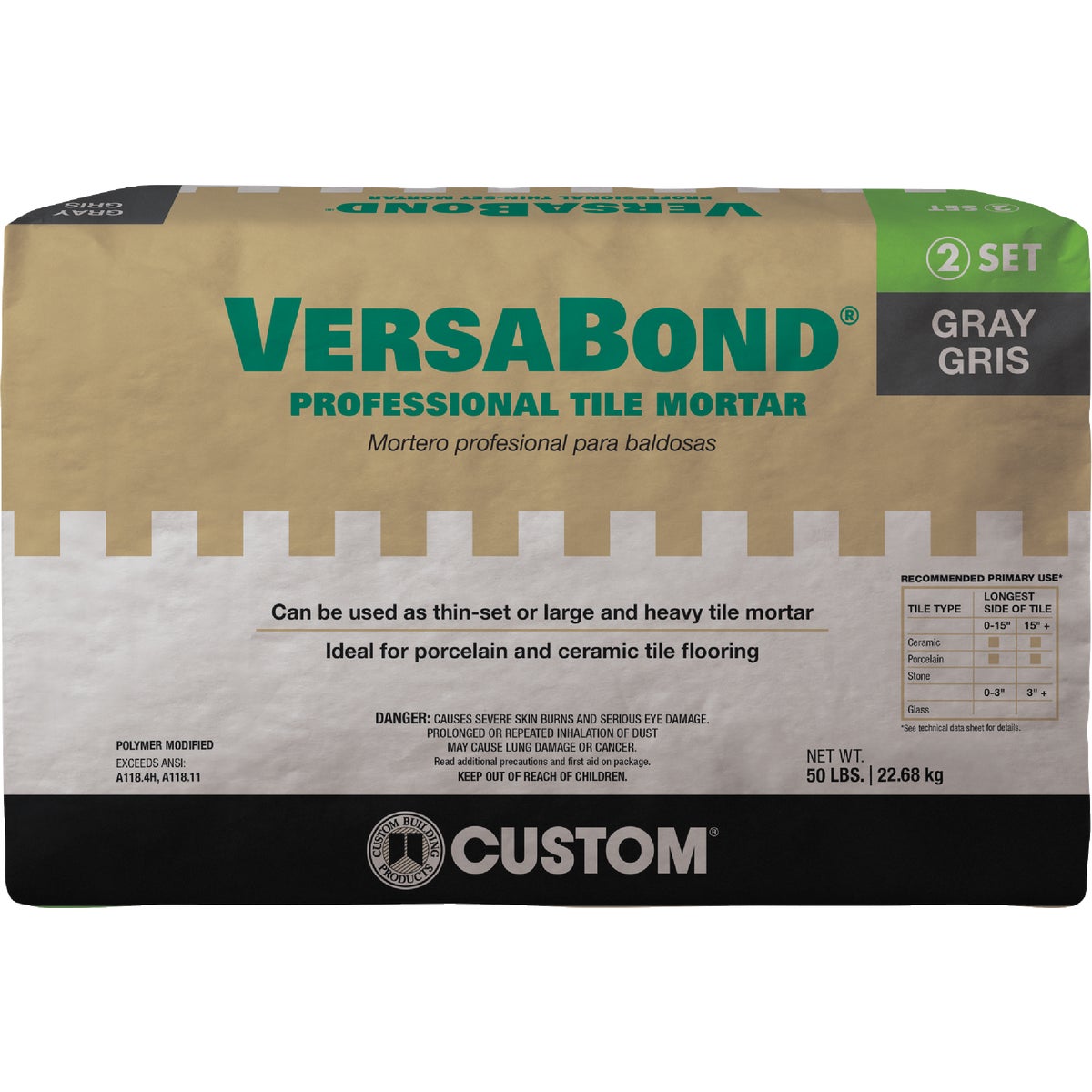 Versa Bond MTSG50GRY 50 Lb Gray VersaBond™ Fortified Thin-Set Mortar