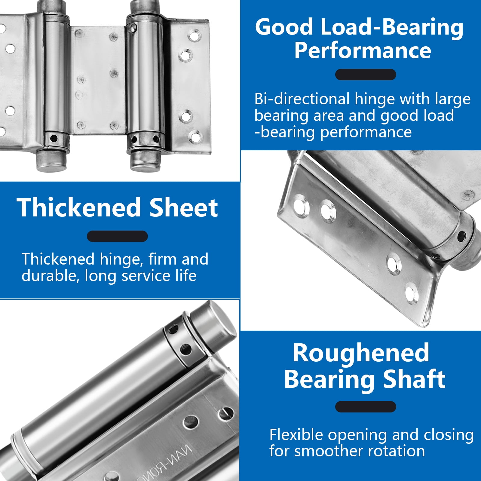 4 Pack 3" Double Action Spring Hinges, Self Closing Door Hinges for Saloon Cafe Pub Swinging Doors, Including Pins and Screws