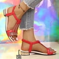 thumbnail image 3 of Low Heeled Sandals for Women Vintage Rhinestone Open Toe Elegant Dressy Party Prom Heels Elastic Ankle Strap Red Size 9, 3 of 8