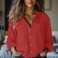 thumbnail image 2 of Shirts For Women Womens Cotton Linen Down Shirt Spring Casual Long Sleeve Solid Color Shirts Loose Work Tops With Pockets Womens Tops, 2 of 5
