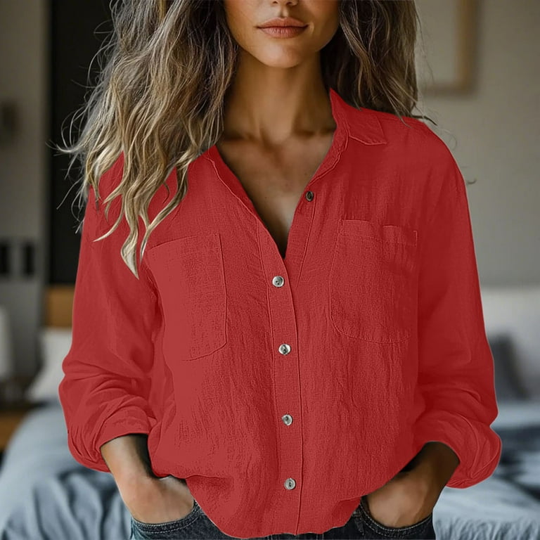 HUKOEMPN Women's Clothing Womens Cotton Linen Shirt 2025 Fall