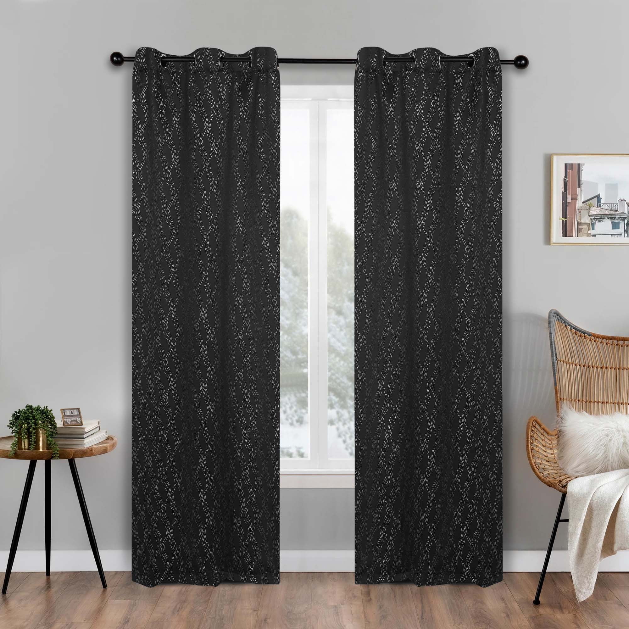 Superior Zuri Blackout Curtains, Grommet Header, Set of 2, 42" X 96", Black