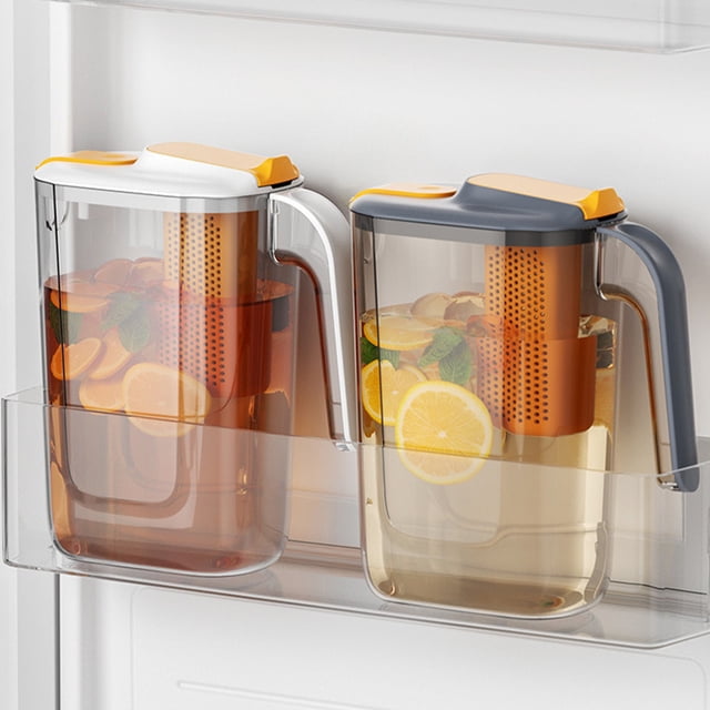 Refrigerator Cold Water Kettle, Large Capacity Beverage Dispenser With Fruit Infusion Filter, for Side Door Storage, Black