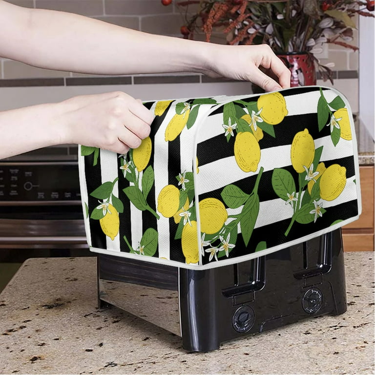 NETILGEN Black and white Stripe Lemon Design 4 Slice Toaster Oven Cover  Foldable Bread Machine Cover Wear-Resistant Toaster Cover Accessories